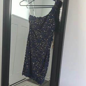 One shoulder Ruby Rox blue and gold one shoulder dress - Small
